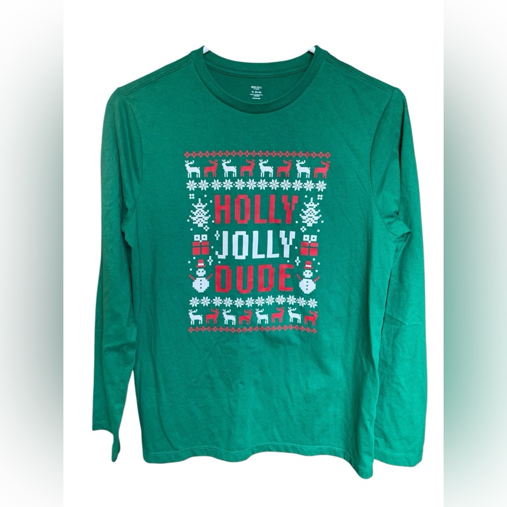 Holiday Time Boys XL Christmas Green Long Sleeve Shirt